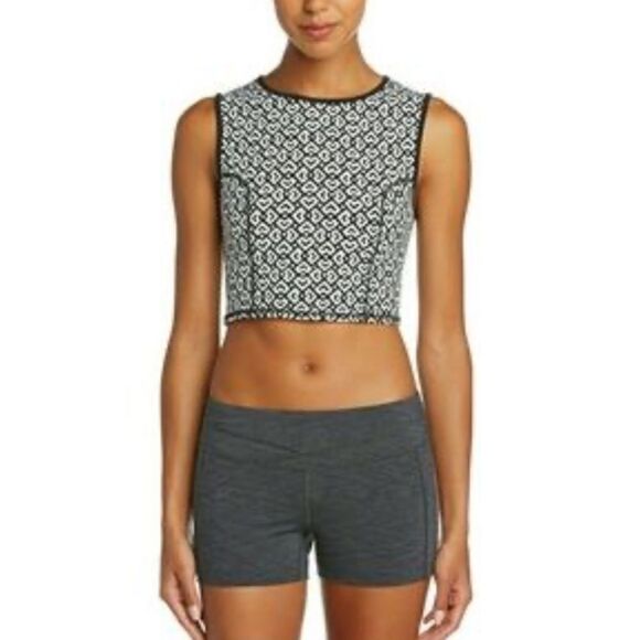 Lucy High Expectations Crop Tank Top Cut Out Back Black White Geometric Print - Picture 2 of 11